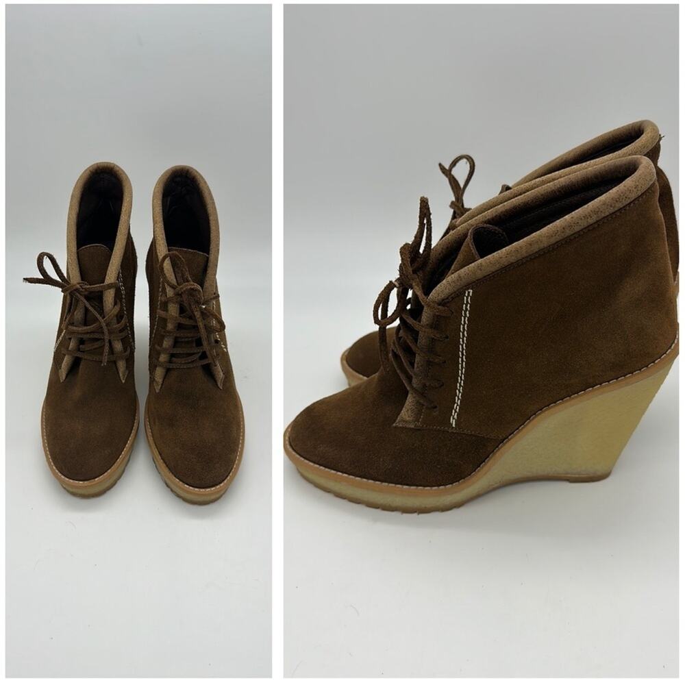 Zara Suede Chocolate Brown Wedge Heel Boots in EU 39 US 9